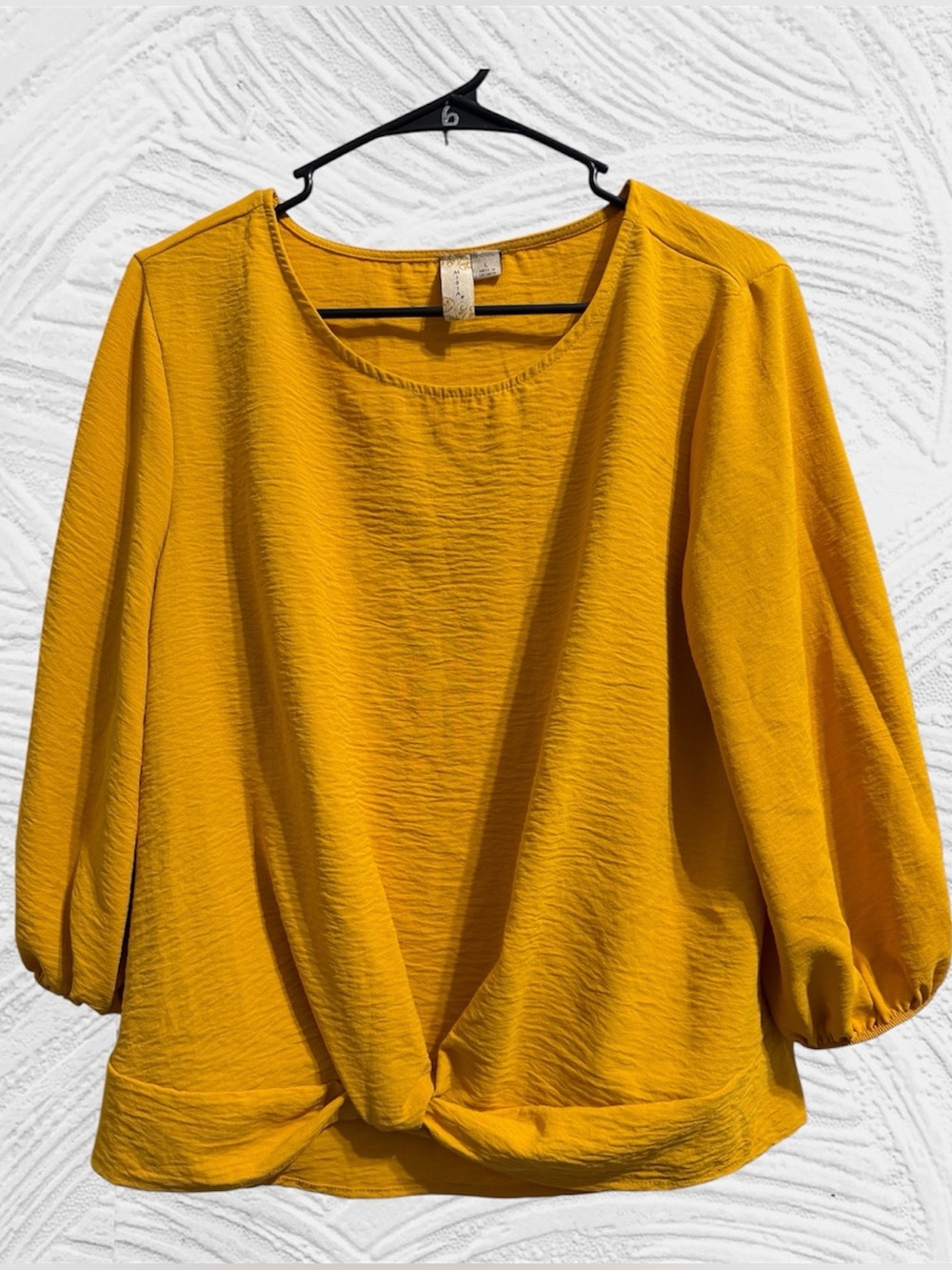 Misia Mustard Color Twist-Hem Scoop Neck Blouse size L